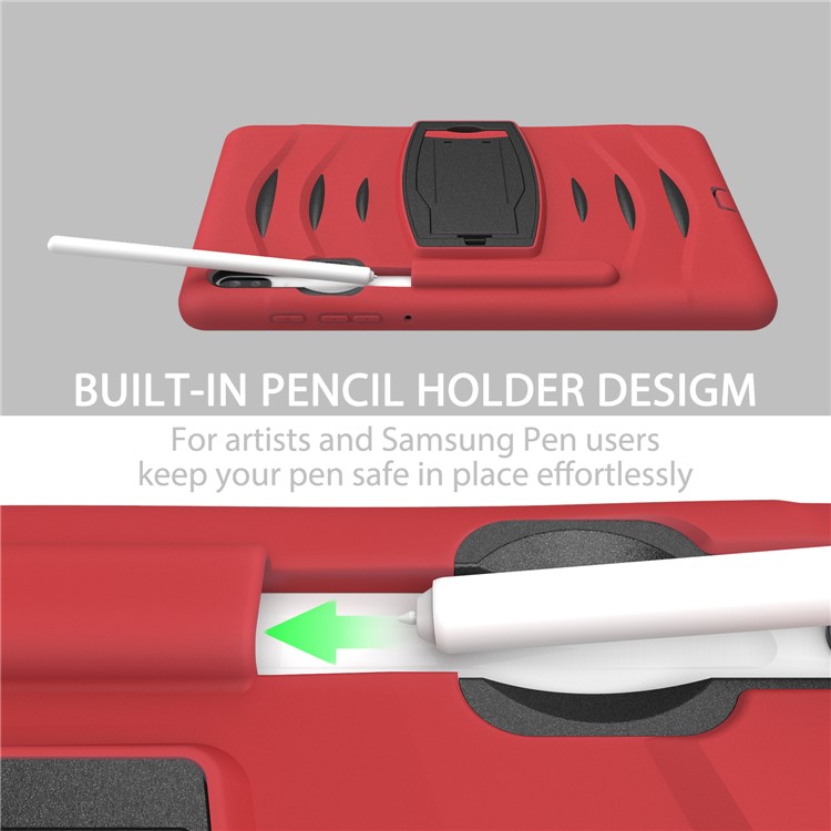 Shockproof PC + Silicone Tablet Combo Case with Kickstand and Pen Slot for Samsung Galaxy Tab S6 SM-T860/T865 - Red-13