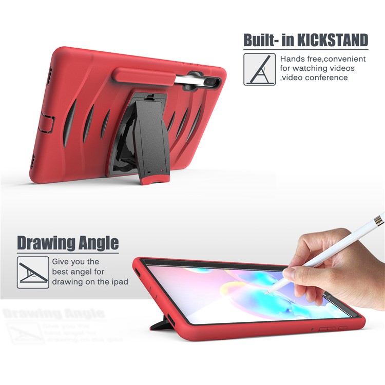 Shockproof PC + Silicone Tablet Combo Case with Kickstand and Pen Slot for Samsung Galaxy Tab S6 SM-T860/T865 - Red-16