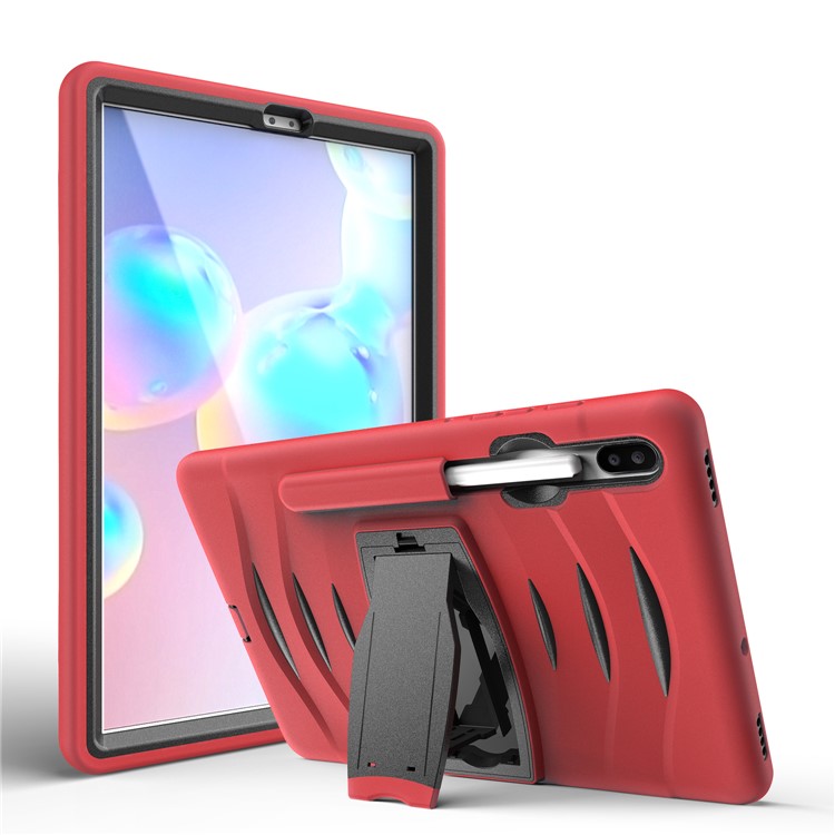 Shockproof PC + Silicone Tablet Combo Case with Kickstand and Pen Slot for Samsung Galaxy Tab S6 SM-T860/T865 - Red-2