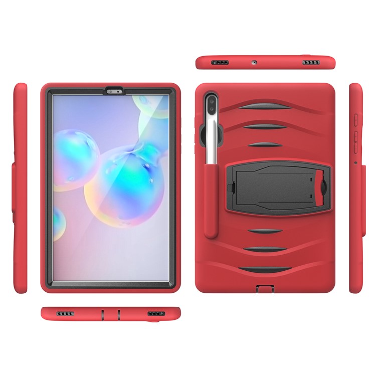 Shockproof PC + Silicone Tablet Combo Case with Kickstand and Pen Slot for Samsung Galaxy Tab S6 SM-T860/T865 - Red-3