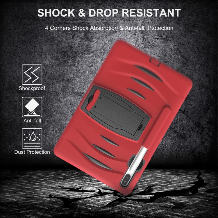 Shockproof PC + Silicone Tablet Combo Case with Kickstand and Pen Slot for Samsung Galaxy Tab S6 SM-T860/T865 - Red-6