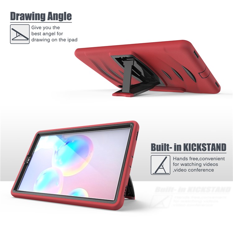 Shockproof PC + Silicone Tablet Combo Case with Kickstand and Pen Slot for Samsung Galaxy Tab S6 SM-T860/T865 - Red-7
