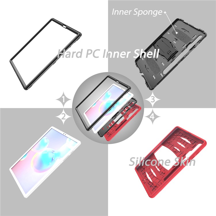 Shockproof PC + Silicone Tablet Combo Case with Kickstand and Pen Slot for Samsung Galaxy Tab S6 SM-T860/T865 - Red-8