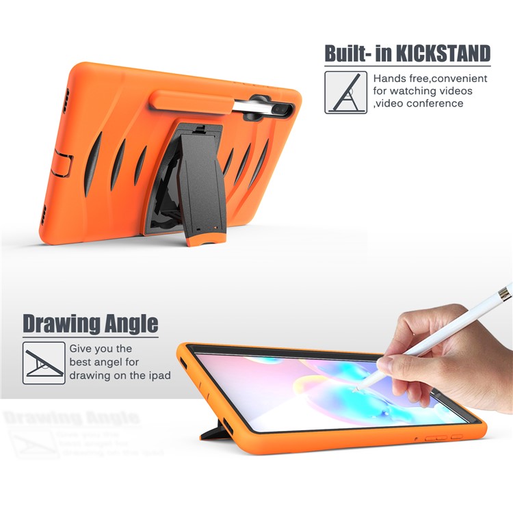 Shockproof PC + Silicone Tablet Combo Case with Kickstand and Pen Slot for Samsung Galaxy Tab S6 SM-T860/T865 - Orange-12