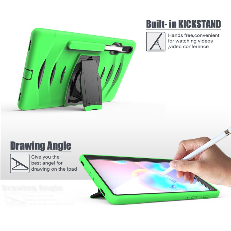 Shockproof PC + Silicone Tablet Combo Case with Kickstand and Pen Slot for Samsung Galaxy Tab S6 SM-T860/T865 - Green-12