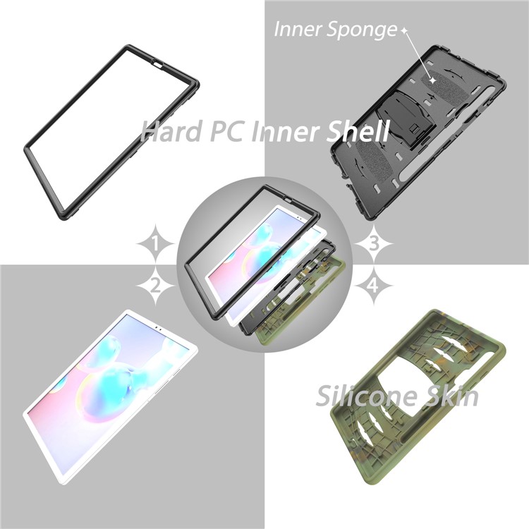 Shockproof PC + Silicone Tablet Combo Case with Kickstand and Pen Slot for Samsung Galaxy Tab S6 SM-T860/T865 - Camouflage-11