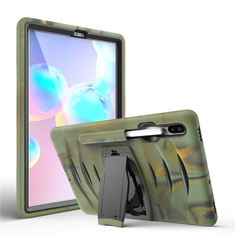 Custodia Combinata Per Tablet in Silicone a Shock Con Cavalletto e Slot a Penna Per Samsung Galaxy Tab S6 SM-T860/T865 - Camuffare-2