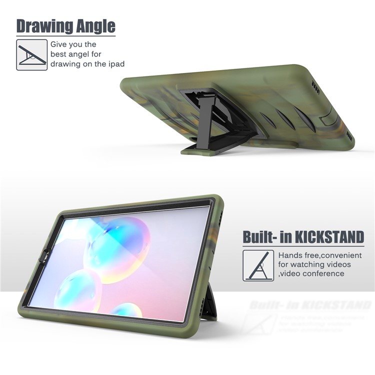 Custodia Combinata Per Tablet in Silicone a Shock Con Cavalletto e Slot a Penna Per Samsung Galaxy Tab S6 SM-T860/T865 - Camuffare-7