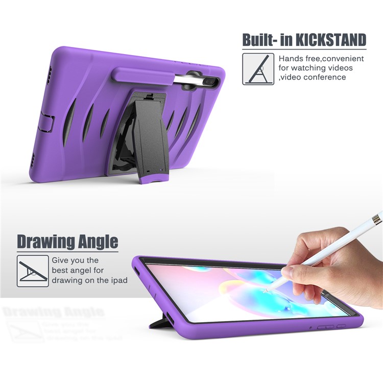 Shockproof PC + Silicone Tablet Combo Case with Kickstand and Pen Slot for Samsung Galaxy Tab S6 SM-T860/T865 - Purple-12