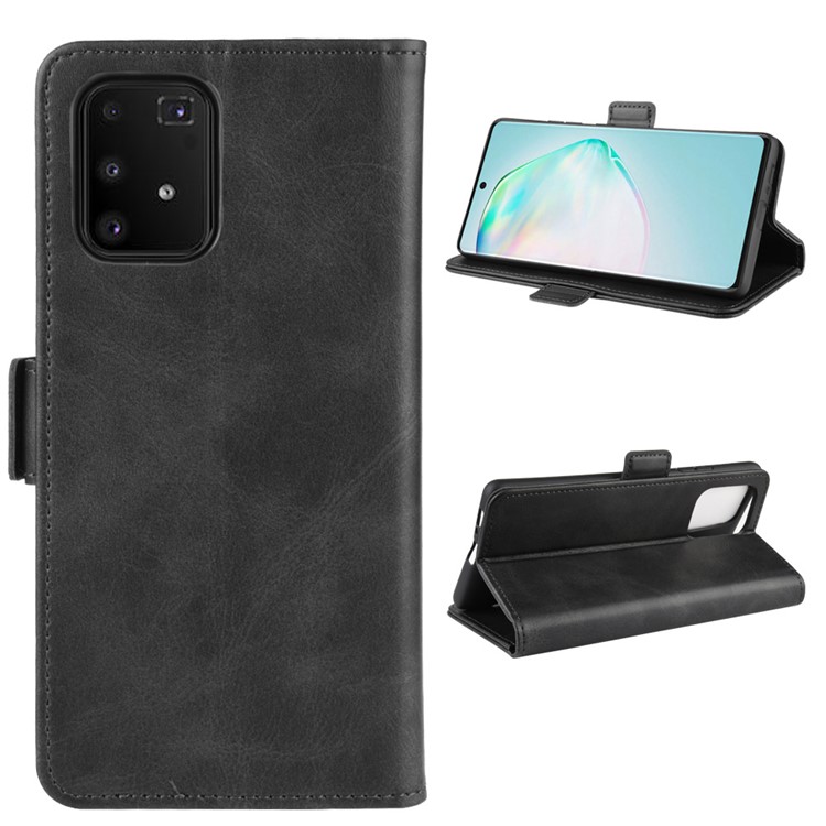 Magnet Adsorption Leather Wallet Phone Stand Case for Samsung Galaxy A91/M80s/S10 Lite - Black-1