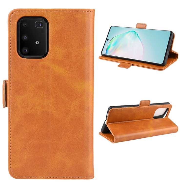 Magnet Adsorption Leather Wallet Phone Stand Case for Samsung Galaxy A91/M80s/S10 Lite - Brown-1