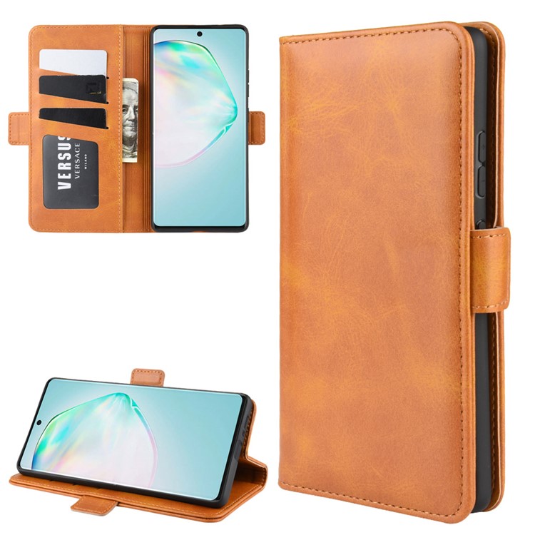 Magnet Adsorption Leather Wallet Phone Stand Case for Samsung Galaxy A91/M80s/S10 Lite - Brown-2