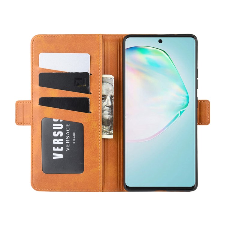 Magnet Adsorption Leather Wallet Phone Stand Case for Samsung Galaxy A91/M80s/S10 Lite - Brown-5