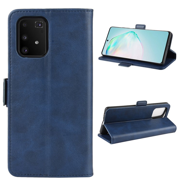 Magnet Adsorption Leather Wallet Phone Stand Case for Samsung Galaxy A91/M80s/S10 Lite - Blue-1