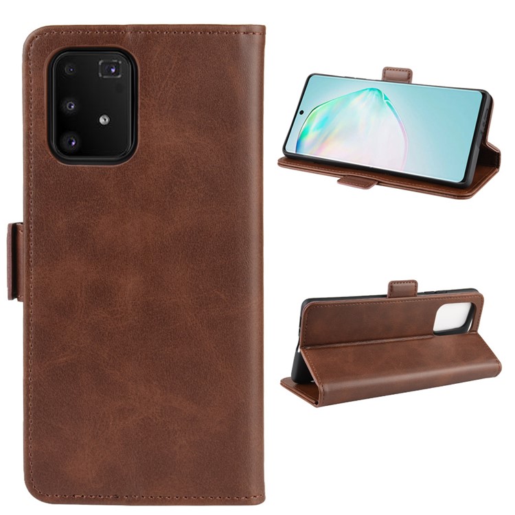 Magnet Adsorption Leather Wallet Phone Stand Case for Samsung Galaxy A91/M80s/S10 Lite - Coffee-1