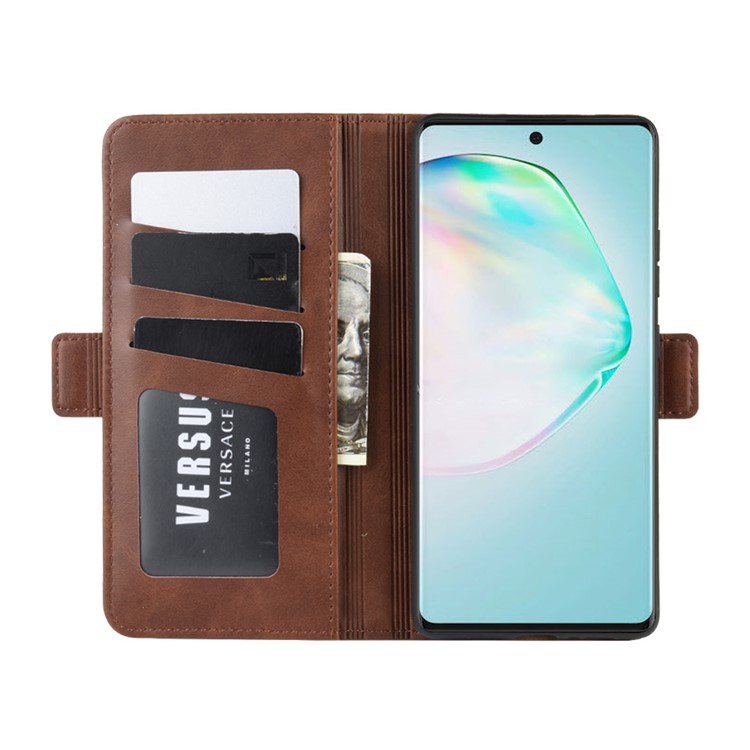 Magnet Adsorption Leather Wallet Phone Stand Case for Samsung Galaxy A91/M80s/S10 Lite - Coffee-5