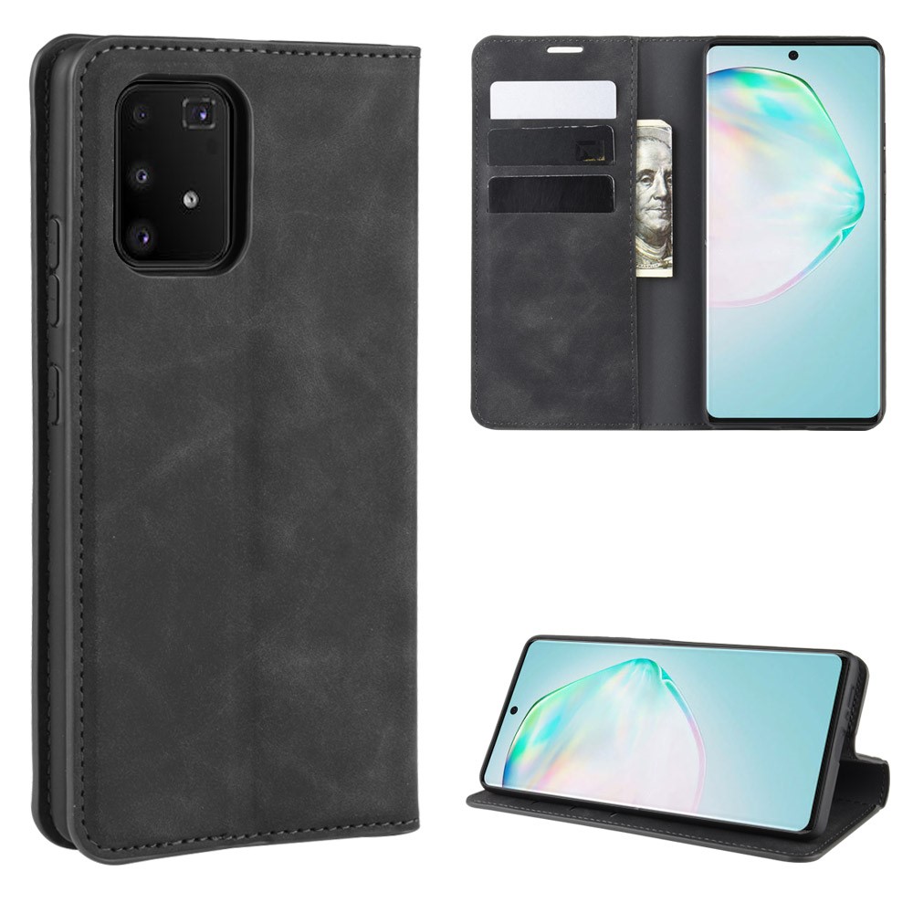 Silky Touch Leather Wallet Case for Samsung Galaxy A91/S10 Lite/M80s - Black