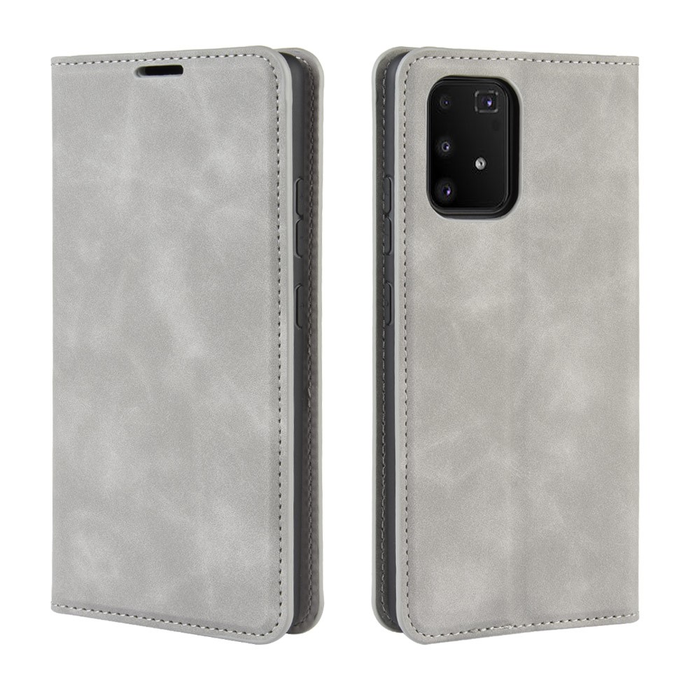 Silky Touch Leather Wallet Case for Samsung Galaxy A91/S10 Lite/M80s - Grey-2