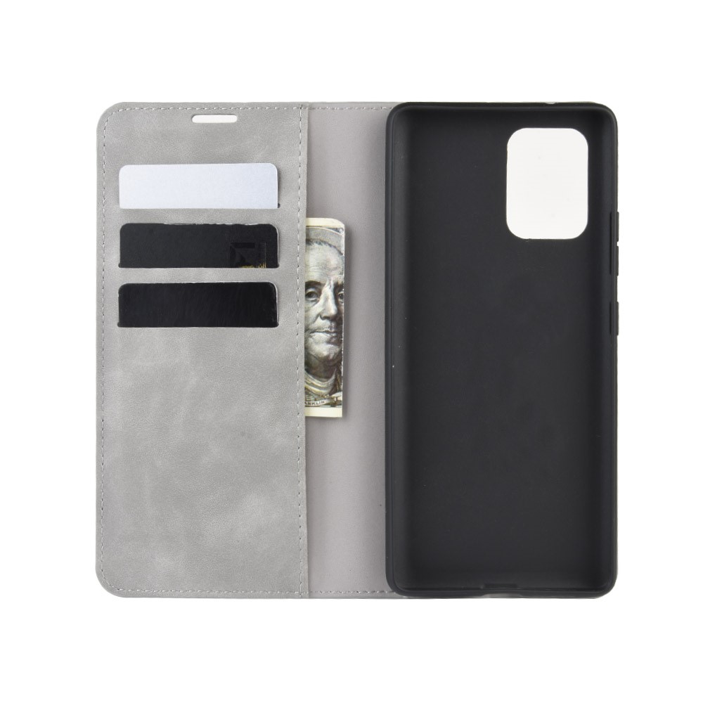 Silky Touch Leather Wallet Case for Samsung Galaxy A91/S10 Lite/M80s - Grey-4