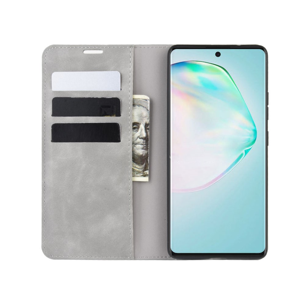 Silky Touch Leather Wallet Case for Samsung Galaxy A91/S10 Lite/M80s - Grey-5