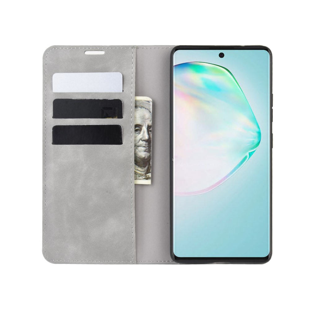 Caixa de Carteira de Couro de Toque Sedoso Para Samsung Galaxy A91/S10 Lite/M80s - Cinza-5