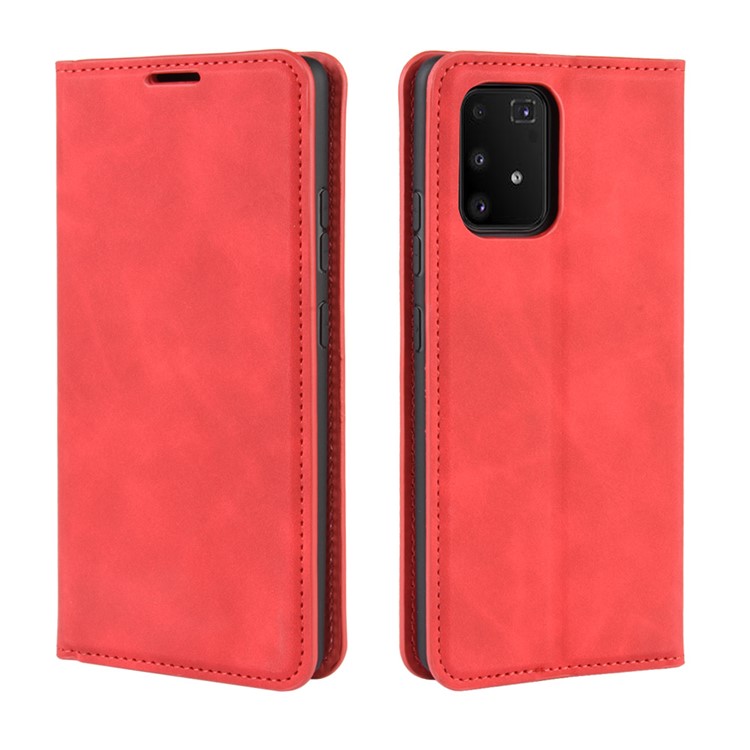 Silky Touch Leather Wallet Case for Samsung Galaxy A91/S10 Lite/M80s - Red-2