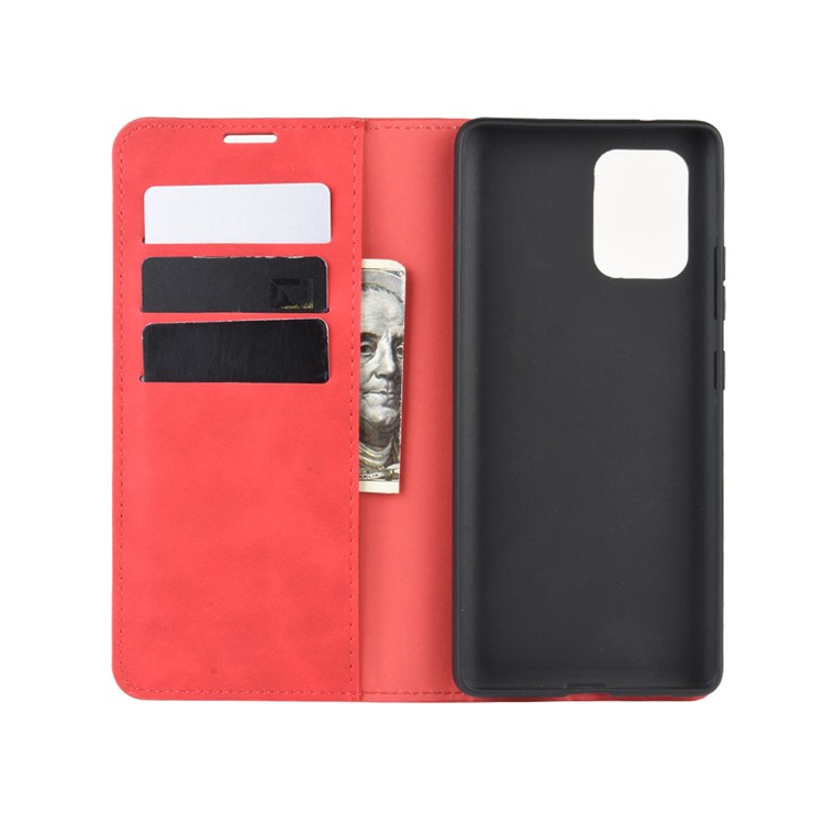 Silky Touch Leather Wallet Case for Samsung Galaxy A91/S10 Lite/M80s - Red-4