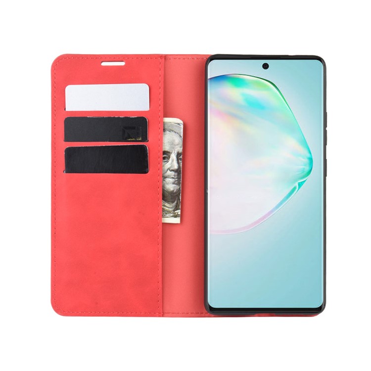 Silky Touch Leather Wallet Case for Samsung Galaxy A91/S10 Lite/M80s - Red-5