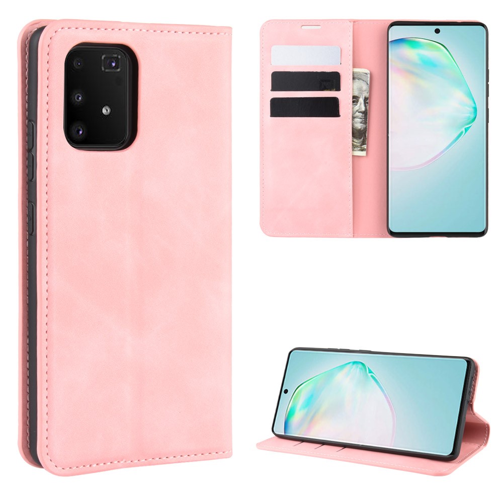 Silky Touch Leather Wallet Case for Samsung Galaxy A91/S10 Lite/M80s - Pink-1