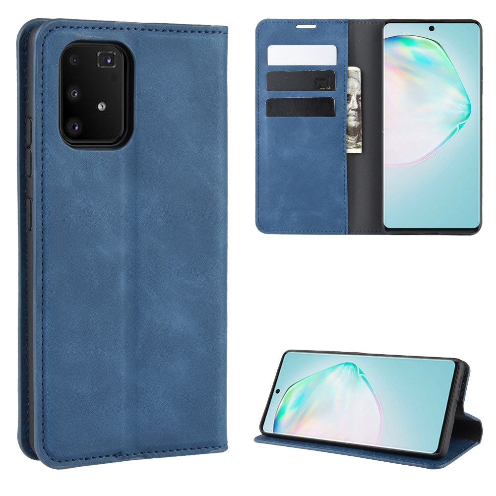 Silky Touch Leather Wallet Case for Samsung Galaxy A91/S10 Lite/M80s - Blue-1