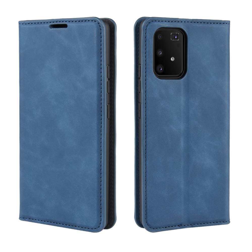 Silky Touch Leather Wallet Case for Samsung Galaxy A91/S10 Lite/M80s - Blue-2