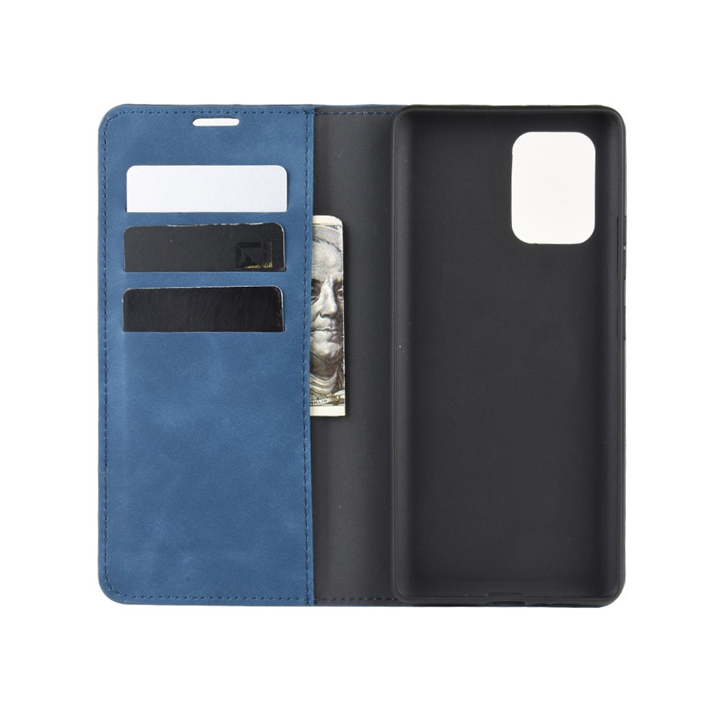 Silky Touch Leather Wallet Case for Samsung Galaxy A91/S10 Lite/M80s - Blue-4