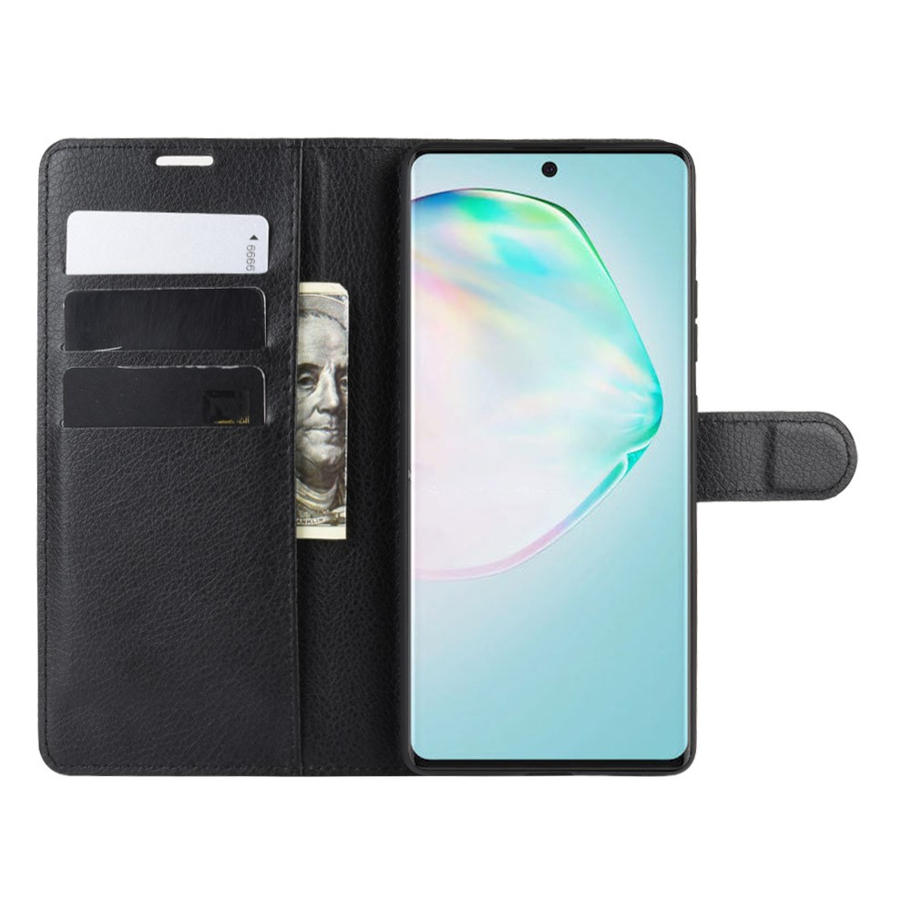 Litchi Skin Wallet Couro Stand Case Para Samsung Galaxy A91 / M80S / S10 Lite - Preto