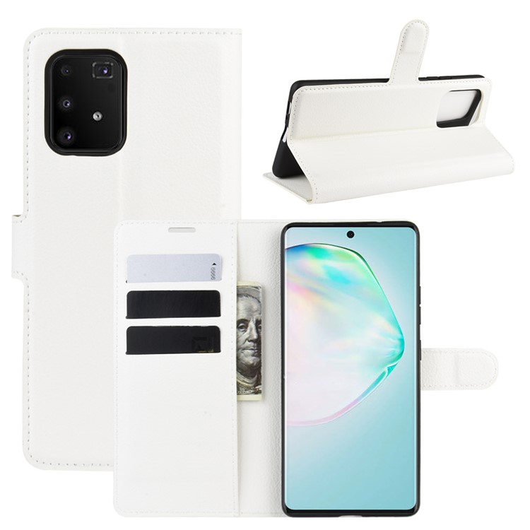 Litchi Skin Wallet Leather Phone Case for Samsung Galaxy A91/M80s/S10 Lite - White-1