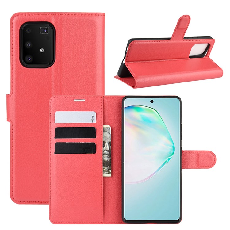 Litchi Skin Wallet Leather Phone Case for Samsung Galaxy A91/M80s/S10 Lite - Red-1