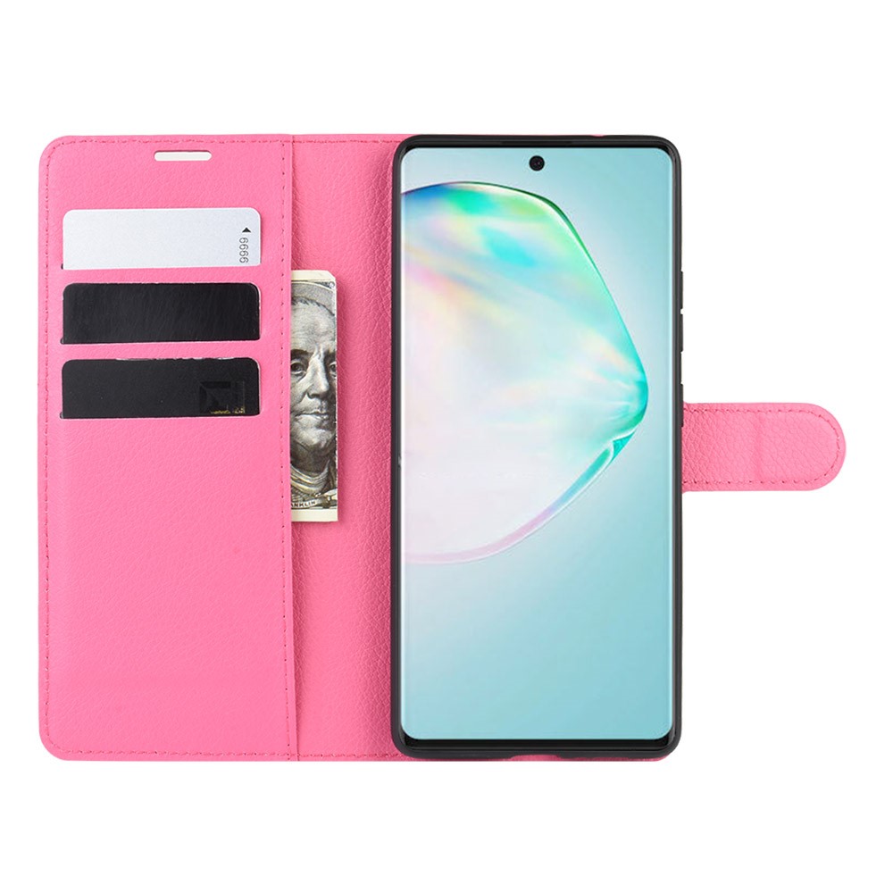 Étui de Téléphone en Cuir Litchi Skin Wallet Pour Samsung Galaxy A91 / M80s / S10 Lite - Rose