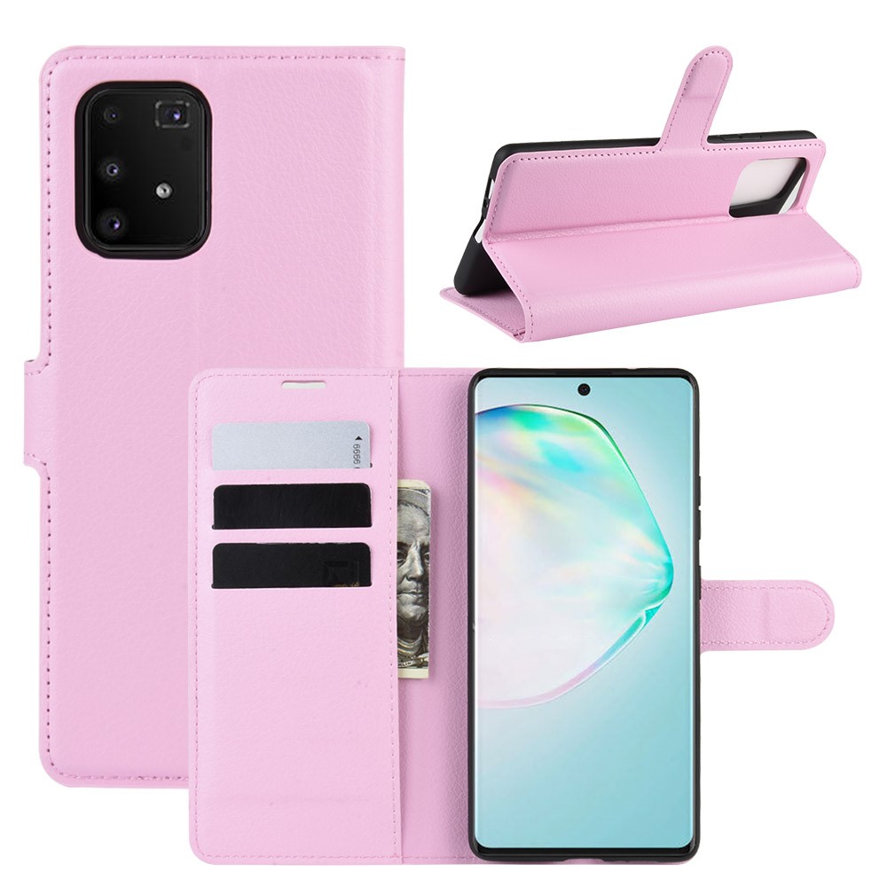 Litchi Skin Wallet Leather Phone Case for Samsung Galaxy A91/M80s/S10 Lite - Pink-1