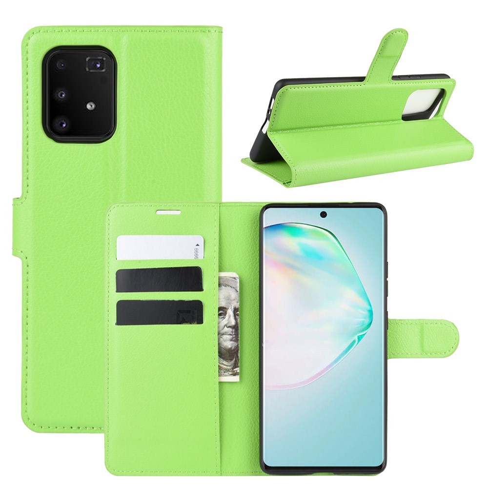 Litchi Skin Wallet Leather Phone Case for Samsung Galaxy A91/M80s/S10 Lite - Green-1
