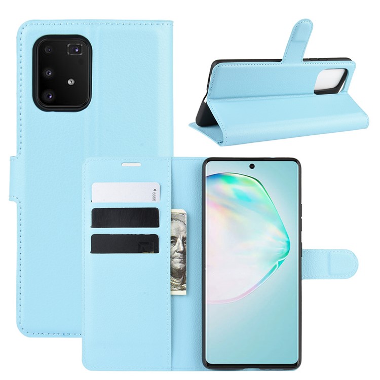 Litchi Skin Wallet Leather Phone Case for Samsung Galaxy A91/M80s/S10 Lite - Blue-1