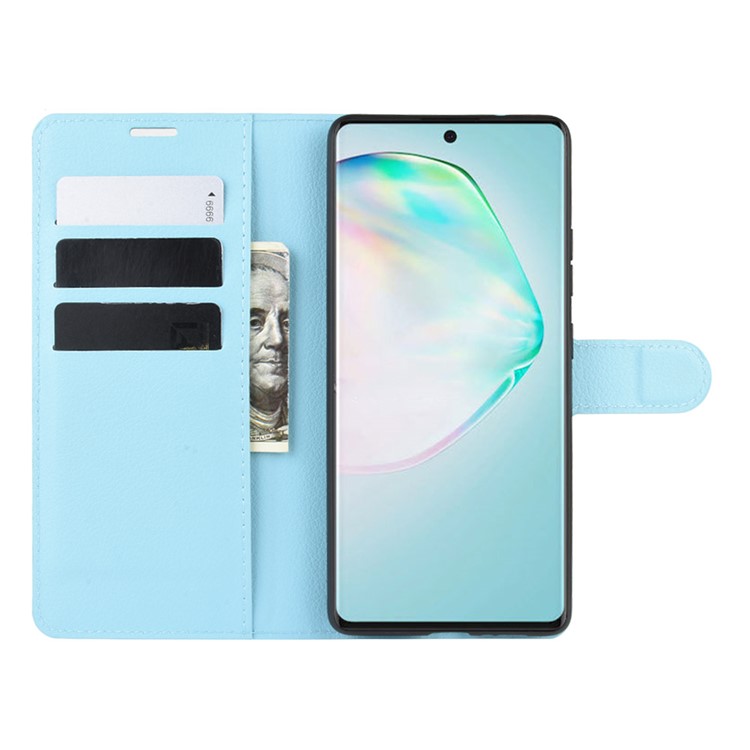 Litchi Skin Wallet Leather Phone Case for Samsung Galaxy A91/M80s/S10 Lite - Blue-4