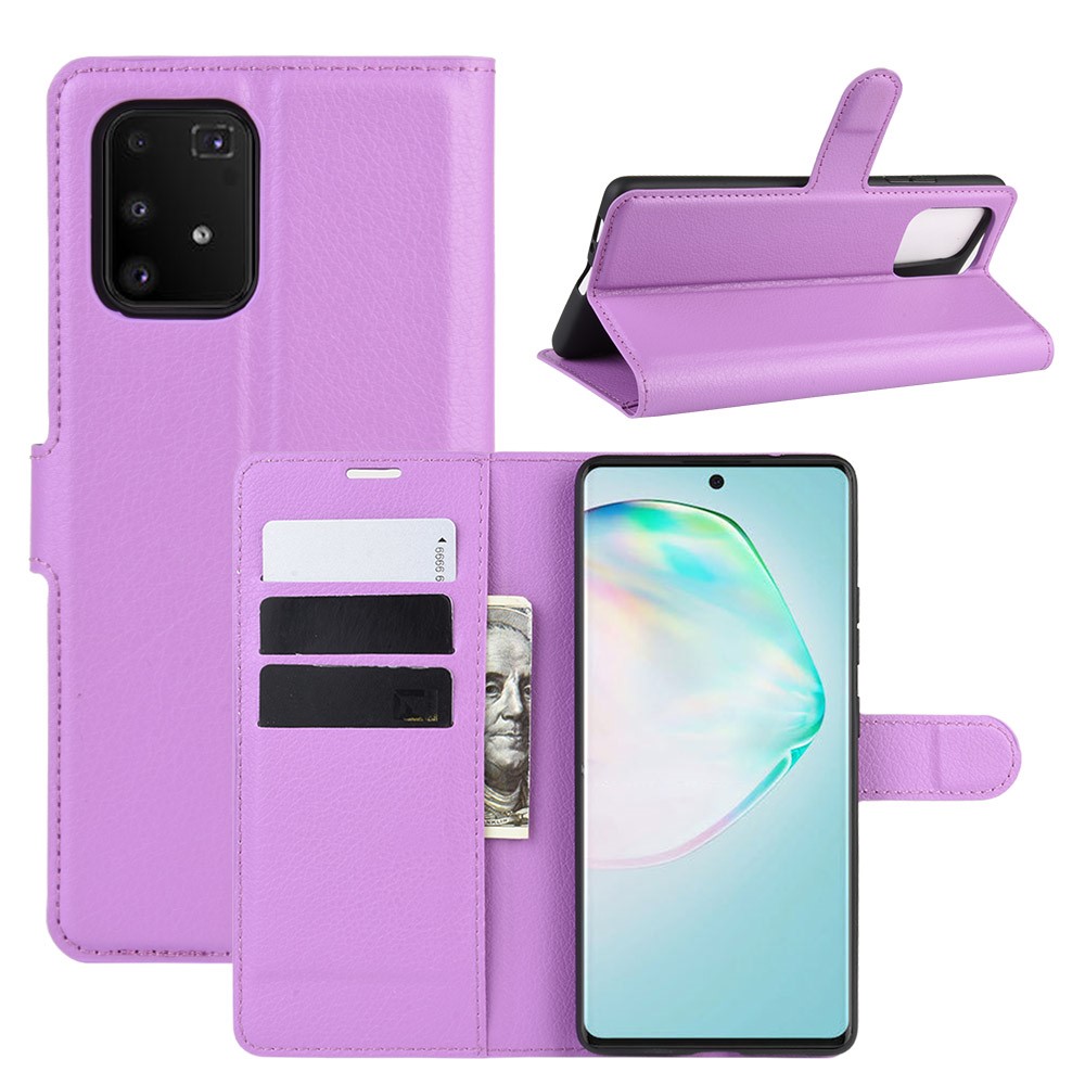 Étui de Téléphone en Cuir Litchi Skin Wallet Pour Samsung Galaxy A91 / M80s / S10 Lite - Violet