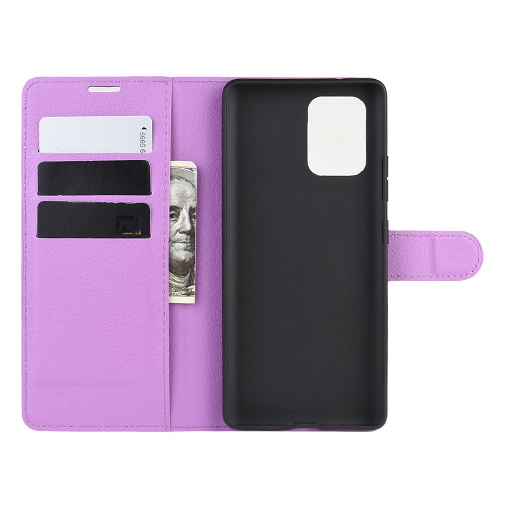 Étui de Téléphone en Cuir Litchi Skin Wallet Pour Samsung Galaxy A91 / M80s / S10 Lite - Violet