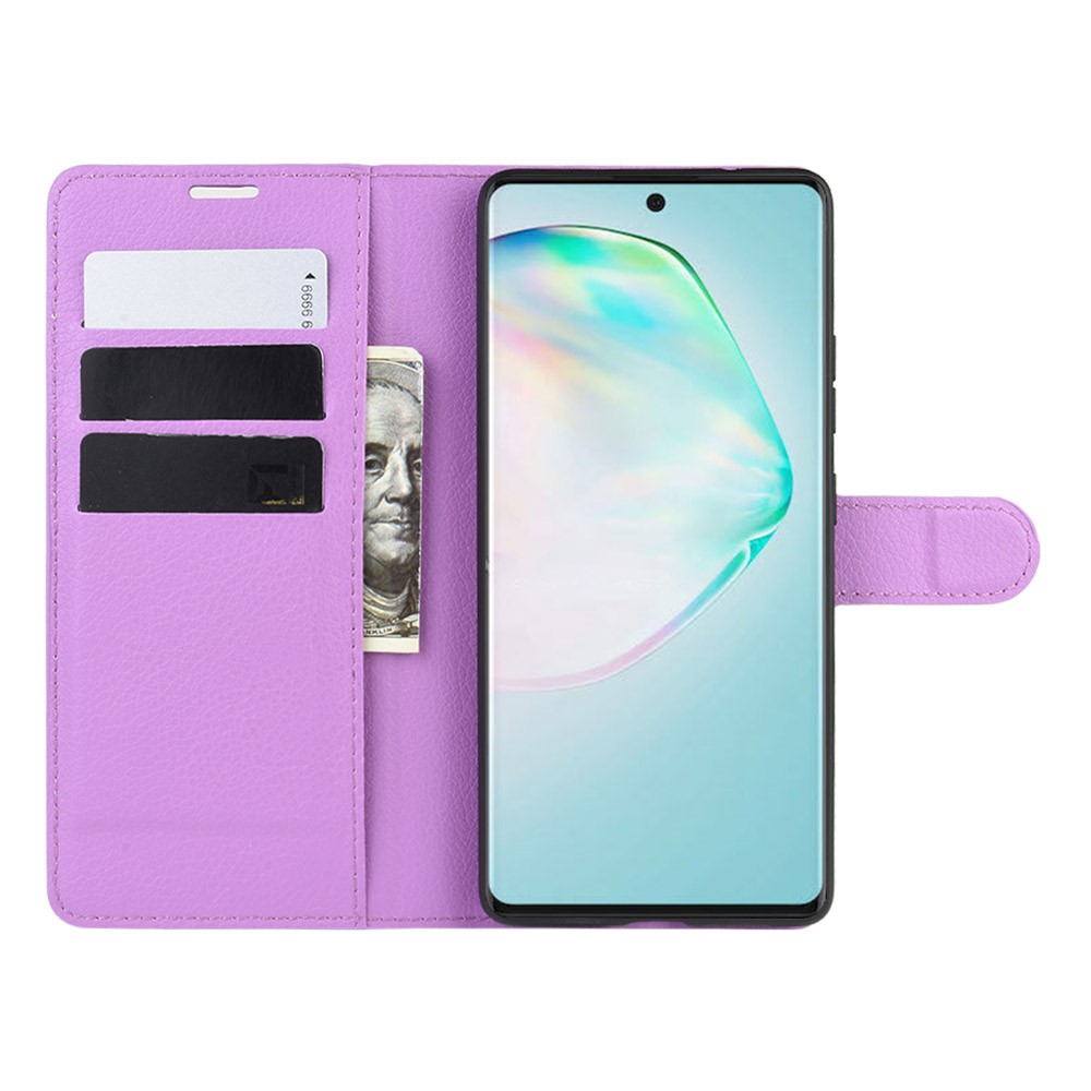 Litchi Skin Wallet Кожаный Телефон Для Samsung Galaxy A91/m80s/s10 Lite - Пурпурный