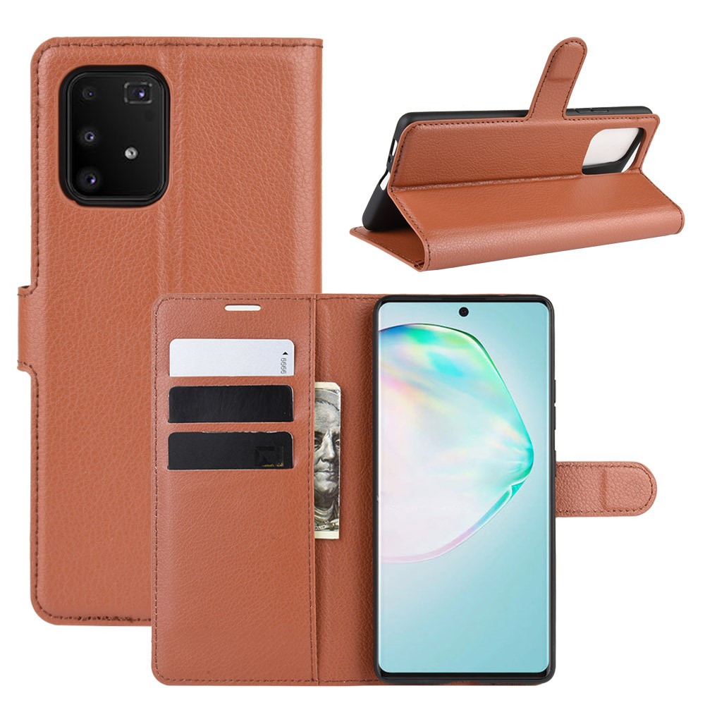 Litchi Skin Wallet Leather Phone Case for Samsung Galaxy A91/M80s/S10 Lite - Brown-1