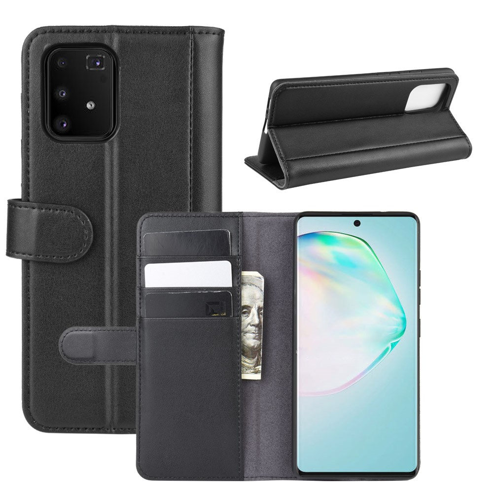 Étui Portefeuille En Cuir Fendu Pour Samsung Galaxy A91 / S10 Lite / M80SS - Noir