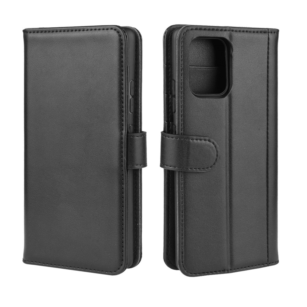 Split Leather Wallet Case Für Samsung Galaxy A91 / S10 Lite / M80s - Schwarz