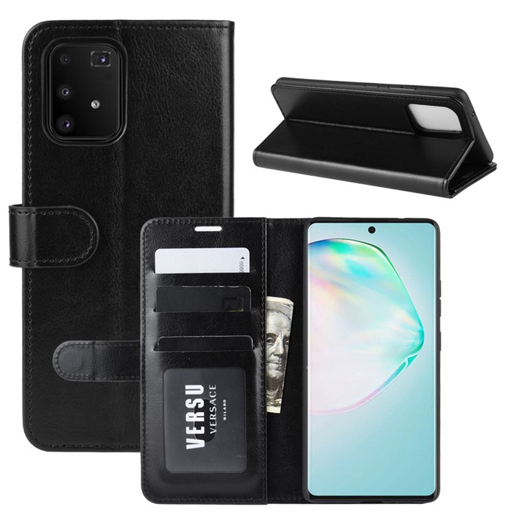 Crazy Horse Texture Leather Wallet Phone Protective Cover for Samsung Galaxy A91/M80s/S10 Lite - Black-1