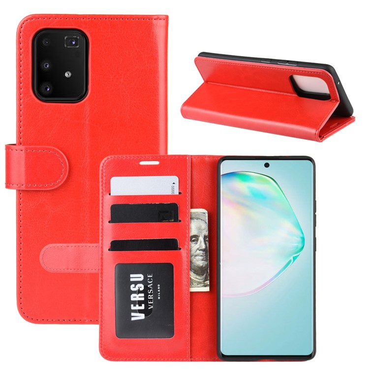 Crazy Horse Texture Leather Wallet Phone Protective Cover for Samsung Galaxy A91/M80s/S10 Lite - Red-1