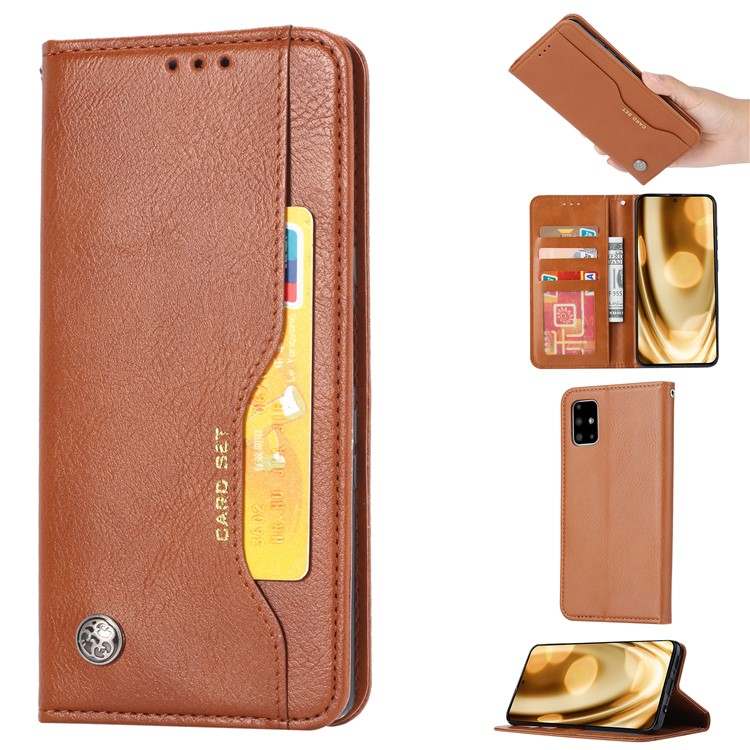 Auto-absorbed Leather Cover for Samsung Galaxy S20 Plus - Brown-1