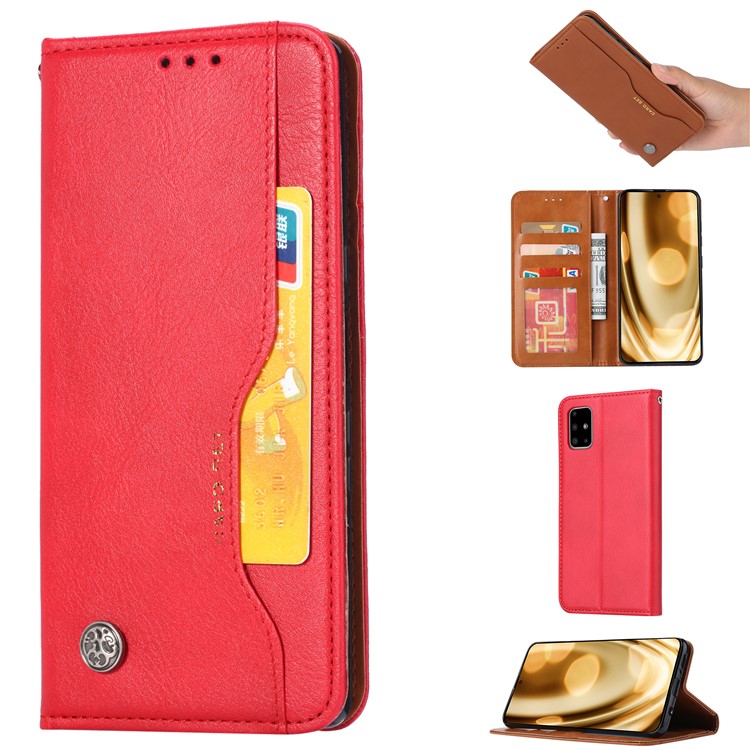 Auto-absorbed Leather Cover for Samsung Galaxy S20 Plus - Red-1